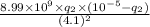 \frac{8.99\times10^9\times q_2\times (10^{-5}-q_2)}{(4.1)^2}