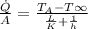 \frac{\dot Q}{A} = \frac{ T_A - T\infty}{\frac{L}{K} + \frac{1}{h}}