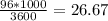 \frac{96*1000}{3600}=26.67