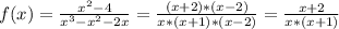 f(x) = \frac{x^2 - 4}{x^3 - x^2 - 2x} = \frac{(x + 2)*(x - 2)}{x*(x + 1)*(x - 2)} = \frac{x + 2}{x*(x + 1)}