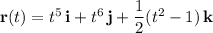 \mathbf r(t)=t^5\,\mathbf i+t^6\,\mathbf j+\dfrac12(t^2-1)\,\mathbf k