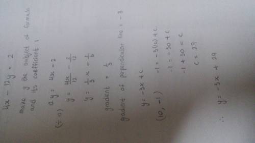 Write the equation of a line that is perpendicular to the given line and that passes through the giv