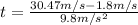t=\frac{30.47m/s-1.8m/s}{9.8m/s^{2} }