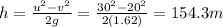 h=\frac{u^2-v^2}{2g}=\frac{30^2-20^2}{2(1.62)}=154.3 m