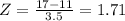 Z = \frac{17 - 11}{3.5} = 1.71