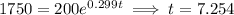 1750=200 e^{0.299t}\implies t = 7.254