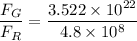 \dfrac{F_{G}}{F_{R}}=\dfrac{3.522\times10^{22}}{4.8\times10^{8}}