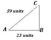 Aright triangle has a hypotenuse of length 59 and one leg of length 23.  part a:  determjne the angl