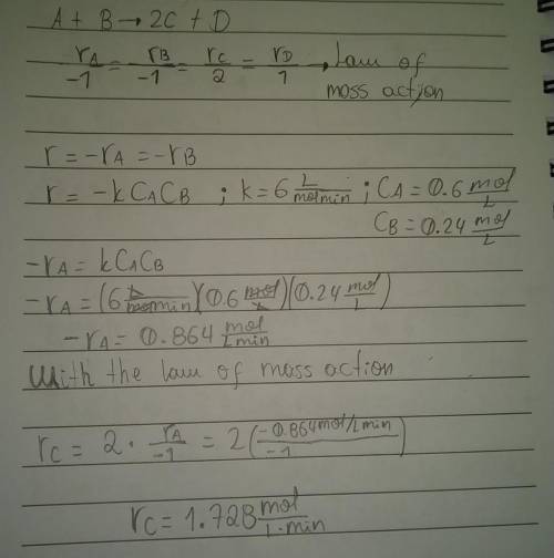 What is the instantaneous rate of formation of product c given the following information:  a. stoich