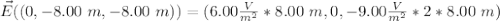 \vec{E} ( (0, -8.00 \ m, - 8.00 \ m) ) = (   6.00 \frac{V}{m^2} * 8.00 \ m   ,  0  , - 9.00 \frac{V}{m^2} * 2* 8.00 \ m  )
