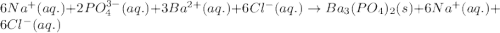 6Na^+(aq.)+2PO_4^{3-}(aq.)+3Ba^{2+}(aq.)+6Cl^-(aq.)\rightarrow Ba_3(PO_4)_2(s)+6Na^+(aq.)+6Cl^-(aq.)