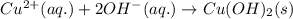 Cu^{2+}(aq.)+2OH^-(aq.)\rightarrow Cu(OH)_2(s)