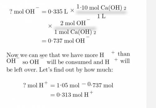 Calculate the resulting ph if 365 ml of 2.88 m hno3 is mixed with 335 ml of 1.10 m ca(oh)2 solution.