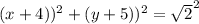 (x + 4))^2 + (y + 5))^2 = \sqrt{2}^2