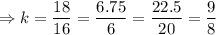 \Rightarrow k=\dfrac{18}{16}=\dfrac{6.75}{6}=\dfrac{22.5}{20}=\dfrac{9}{8}