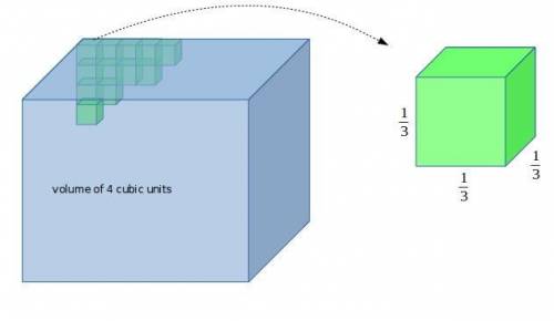 Arectangle prism with a volume of 4 cubic units is filled with cubes with side lengths of 1/3 unit.