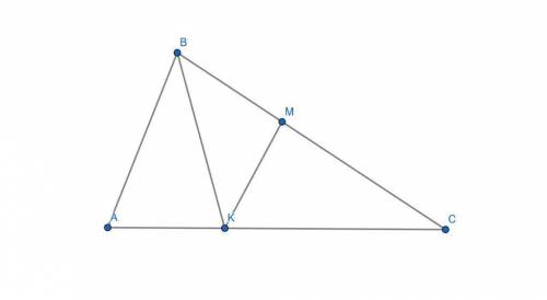 Aline segment bk is an angle bisector of δabc. a line km intersects side bc such, that bm = mk. prov