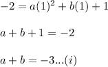 -2=a(1)^2+b(1)+1\\\\a+b+1=-2\\\\a+b=-3...(i)