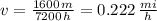 v = \frac{1600 \, m}{7200 \, h} =0.222 \, \frac{mi}{h}