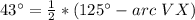 43\°=\frac{1}{2}*(125\°-arc\ VX)