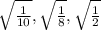 \sqrt{\frac{1}{10}},\sqrt{\frac{1}{8}},\sqrt{\frac{1}{2}}
