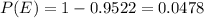 P(E)=1-0.9522=0.0478