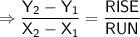 \displaystyle \mathsf{\Rightarrow \frac{Y_2-Y_1}{X_2-X_1}=\frac{RISE}{RUN}  }}