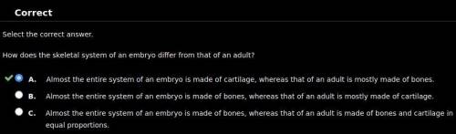 How does the skeletal system of an embryo differ from that of an adult?