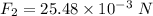 F_{2}=25.48\times10^{-3}\ N