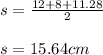 s=\frac{12+8+11.28}{2} \\ \\ s=15.64cm