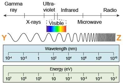The diagram shows changing wavelengths along the electromagnetic spectrum. which labels belong in th