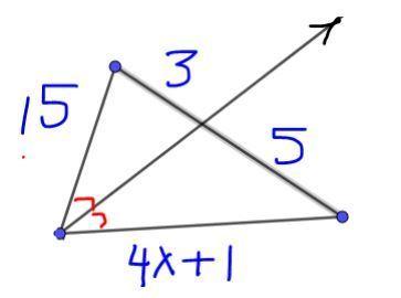 Using the angle bisector theorem solve for x. show all your work.
