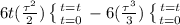 6t(\frac{\tau^{2} }{2} )\left \{ {{t=t} \atop {t=0}} \right. - 6(\frac{\tau^{3} }{3} ) \left \{ {{t=t} \atop {t=0}} \right.