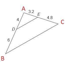 What proportional segment lengths verify that bc∥de ?  fill in the boxes to correctly complete the p