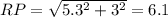 RP= \sqrt{5.3^{2}+ 3^{2}  }=6.1