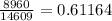 \frac{8960}{14609}= 0.61164