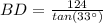 BD=\frac{124}{tan(33\°)}