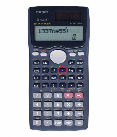 Which key on the scientific calculator will you need to simplify exponential expressions