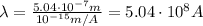 \lambda=\frac{5.04\cdot 10^{-7} m}{10^{-15} m/A}=5.04\cdot 10^8 A