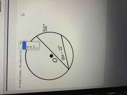 In circle o below what is the value of x