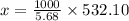 x=\frac{1000}{5.68}\times 532.10