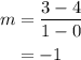 \begin{aligned}m&= \frac{{3 - 4}}{{1 - 0}}\\&= - 1\\\end{aligned}