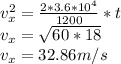 v_{x}^{2}=\frac{2*3.6*10^{4}}{1200} *t\\v_{x}=\sqrt{60*18} \\v_{x} = 32.86 m/s