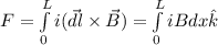 F = \int\limits^L_0 {i(\vec{dl}\times\vec{B})}=\int\limits^L_0{iBdx\hat{k}}