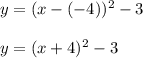 y=(x-(-4))^2-3\\\\y=(x+4)^2-3