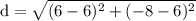 \mathrm{d}=\sqrt{(6-6)^{2}+(-8-6)^{2}}