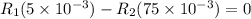 R_1 (5 \times 10^{-3}) - R_2(75 \times 10^{-3})= 0