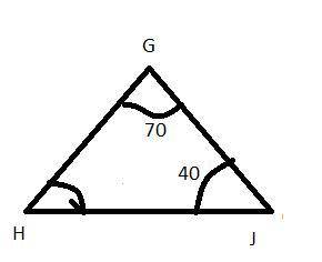 If g = 70° and j = 40°, then gh  hj. choose the correct symbol to put in the blank.