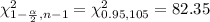 \chi^2_{1-\frac{\alpha}{2},n-1} = \chi^2_{0.95,105} = 82.35