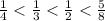 \frac{1}{4}< \frac{1}{3}< \frac{1}{2}< \frac{5}{8}